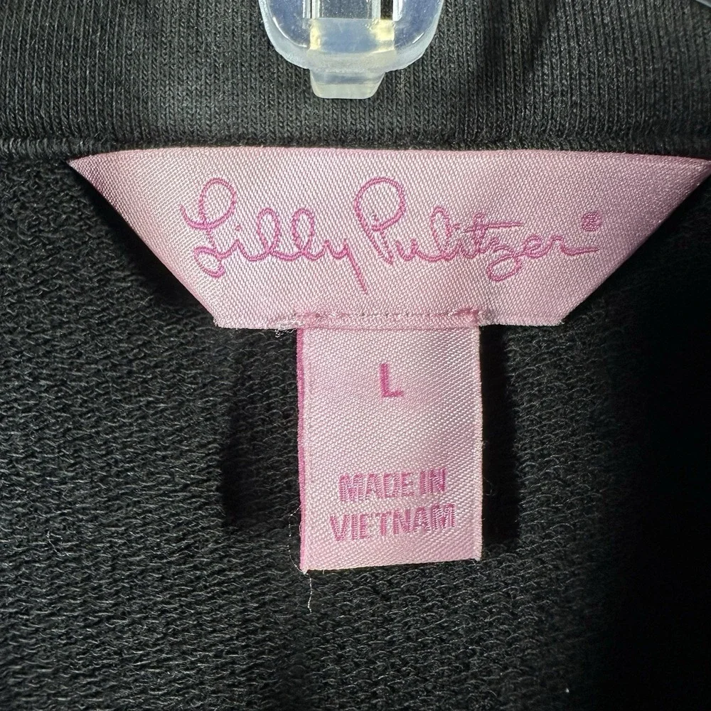 Lilly Pulitzer Sweatshirt Women's L Black Half Zip Top Cut Out Details Pocket - Picture 3 of 8